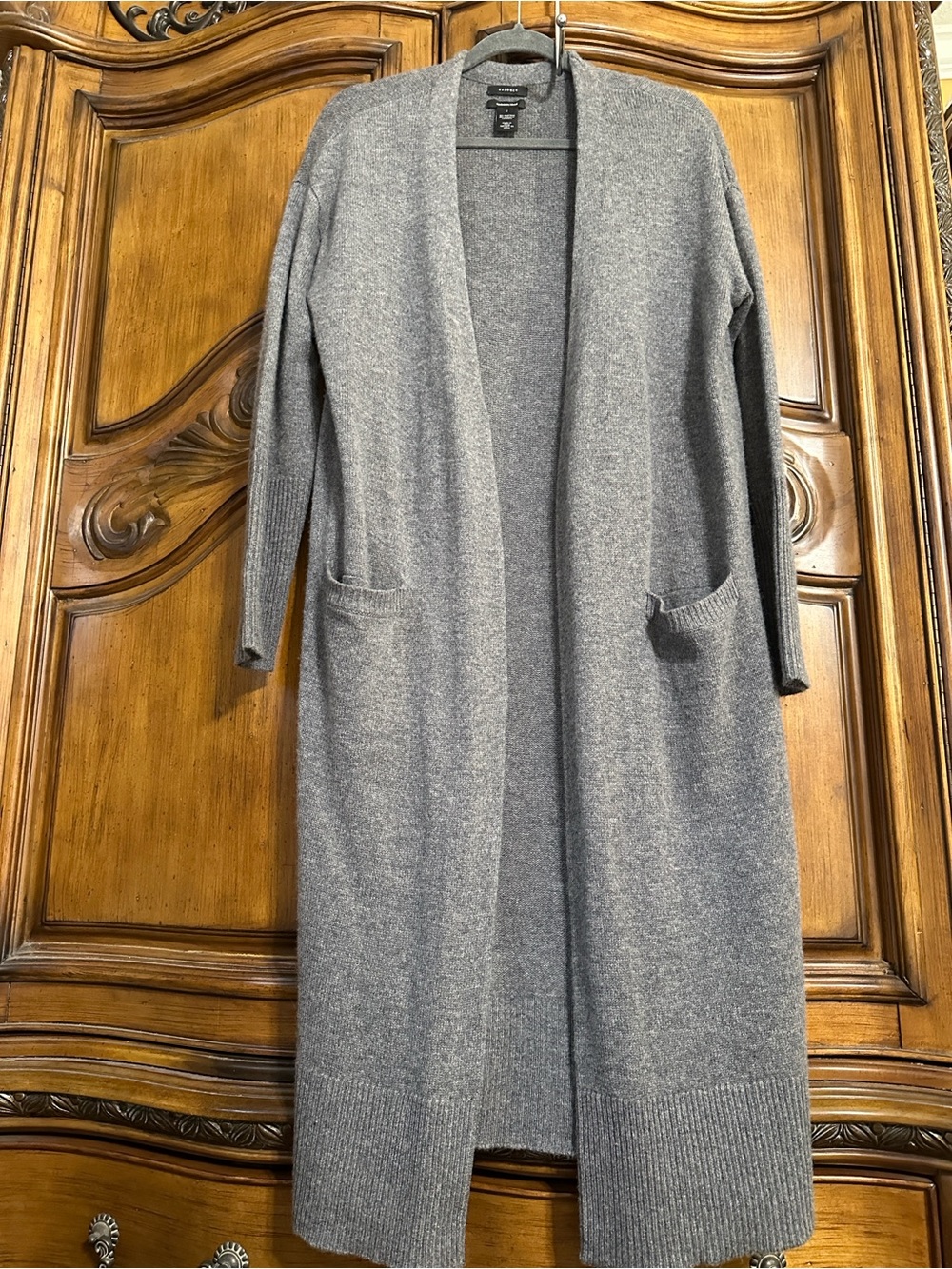 Halogen Cashmere Wool Blend Heather Gray Longline Duster Open-Front Cardigan L